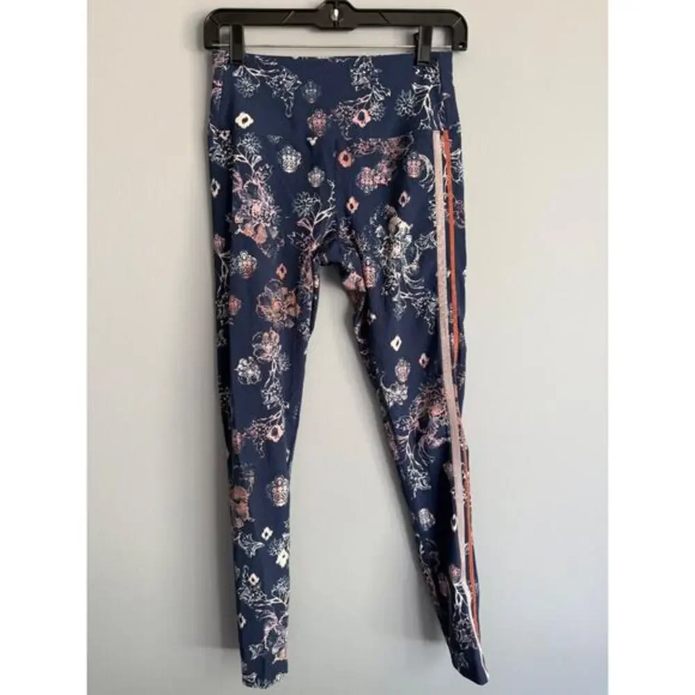 FP Movement Free People S Navy Floral Paisley High Waist Leggings Side Stripe